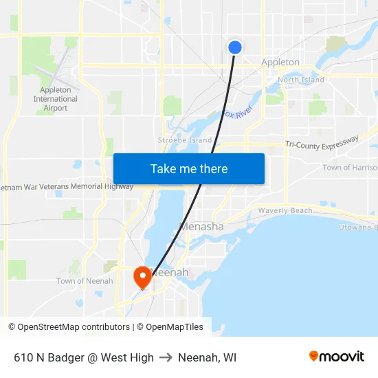 610 N Badger @ West High to Neenah, WI map