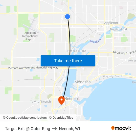 Target Exit @ Outer Ring to Neenah, WI map