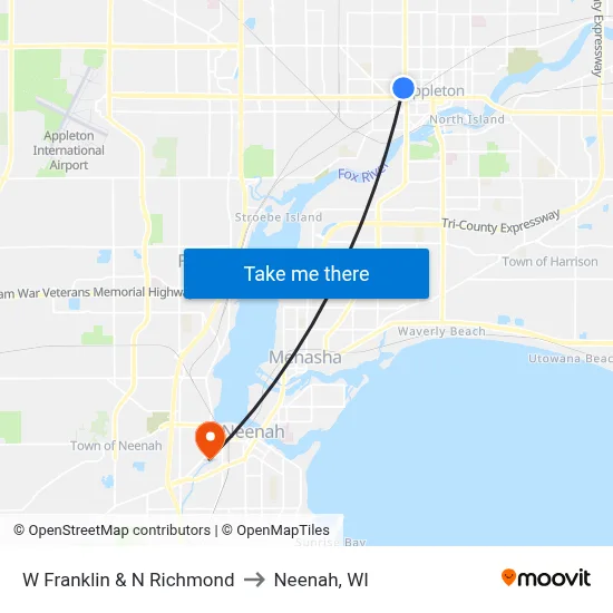 W Franklin & N Richmond to Neenah, WI map