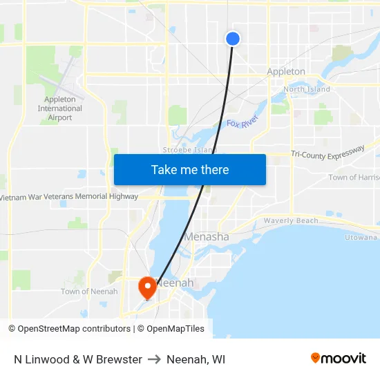 N Linwood & W Brewster to Neenah, WI map