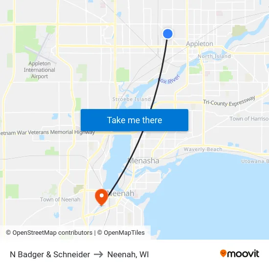 N Badger & Schneider to Neenah, WI map