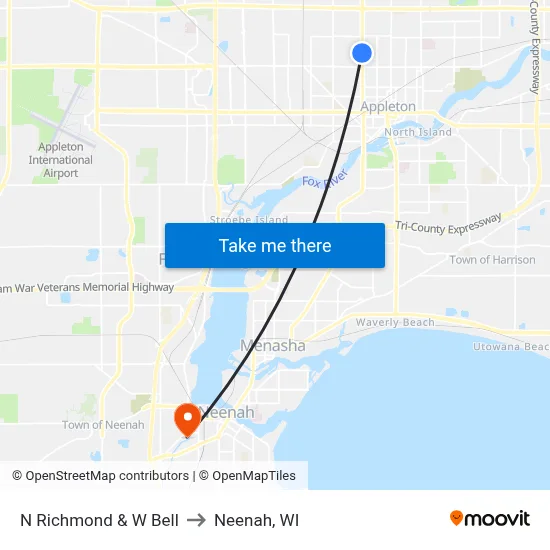 N Richmond & W Bell to Neenah, WI map