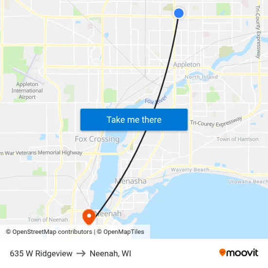 635 W Ridgeview to Neenah, WI map