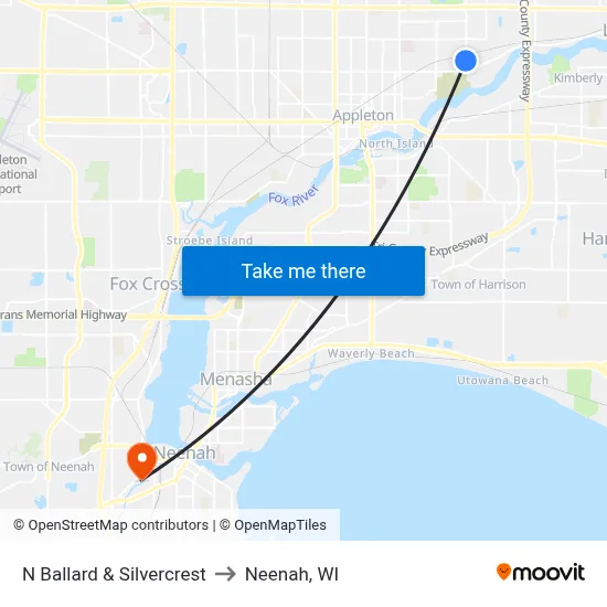 N Ballard & Silvercrest to Neenah, WI map