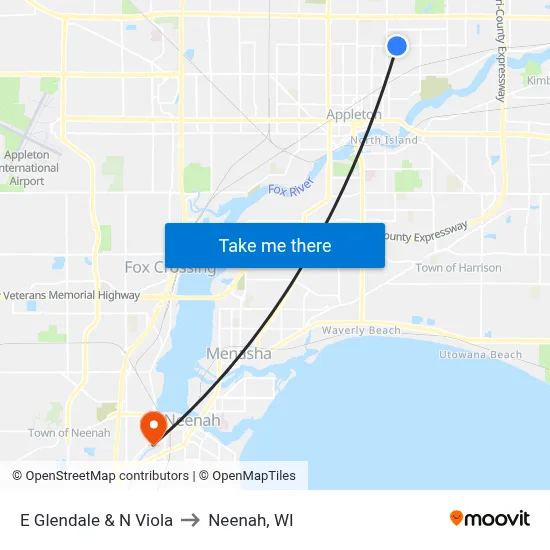 E Glendale & N Viola to Neenah, WI map