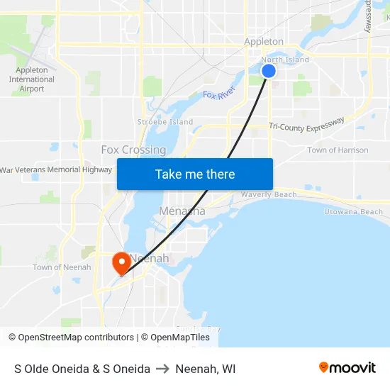 S Olde Oneida & S Oneida to Neenah, WI map