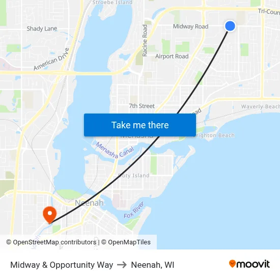 Midway & Opportunity Way to Neenah, WI map