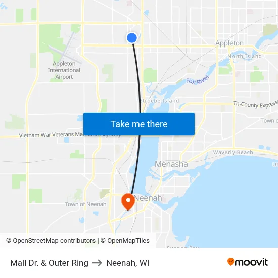 Mall Dr. & Outer Ring to Neenah, WI map
