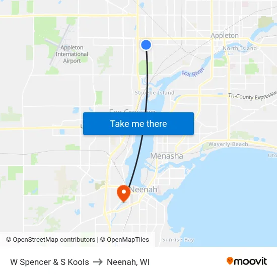 W Spencer & S Kools to Neenah, WI map
