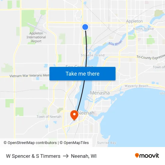 W Spencer & S Timmers to Neenah, WI map