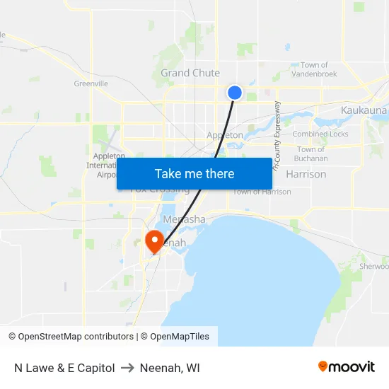 N Lawe & E Capitol to Neenah, WI map