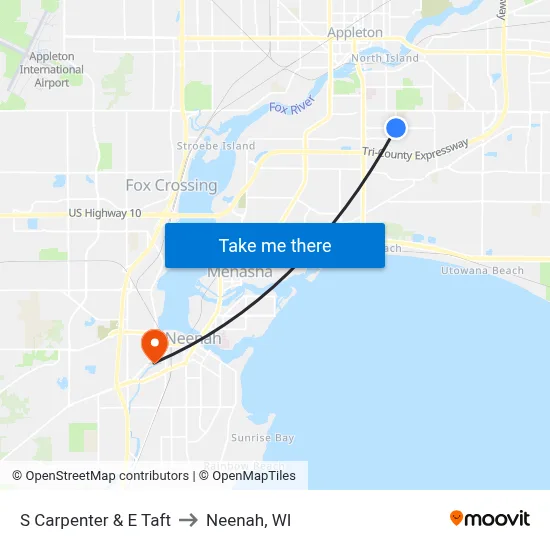 S Carpenter & E Taft to Neenah, WI map