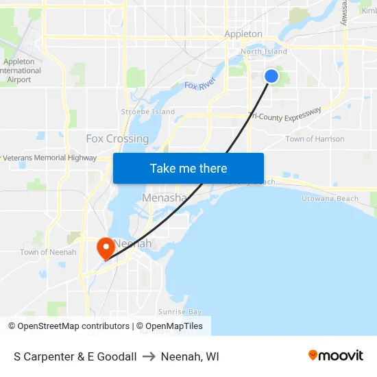 S Carpenter & E Goodall to Neenah, WI map