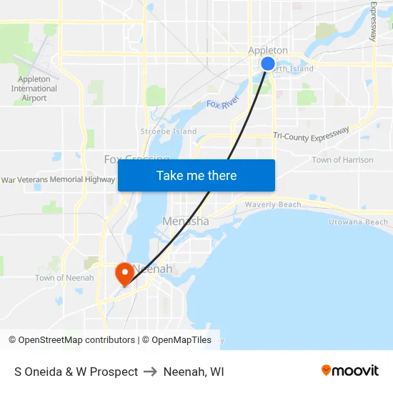 S Oneida & W Prospect to Neenah, WI map