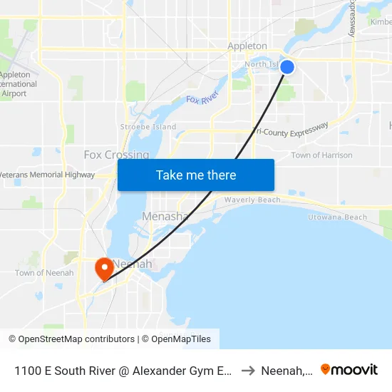1100 E South River @ Alexander Gym Entrance to Neenah, WI map