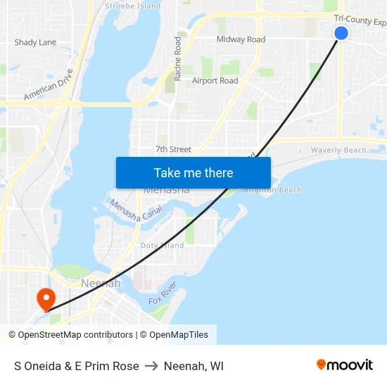S Oneida & E Prim Rose to Neenah, WI map