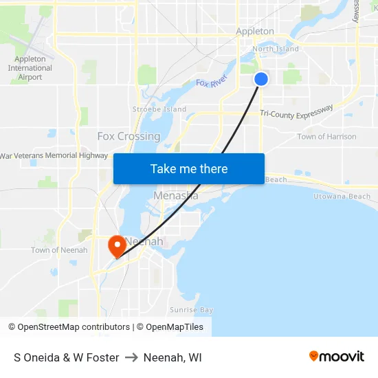 S Oneida & W Foster to Neenah, WI map