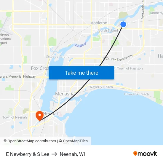 E Newberry & S Lee to Neenah, WI map