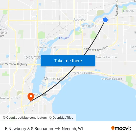 E Newberry & S Buchanan to Neenah, WI map