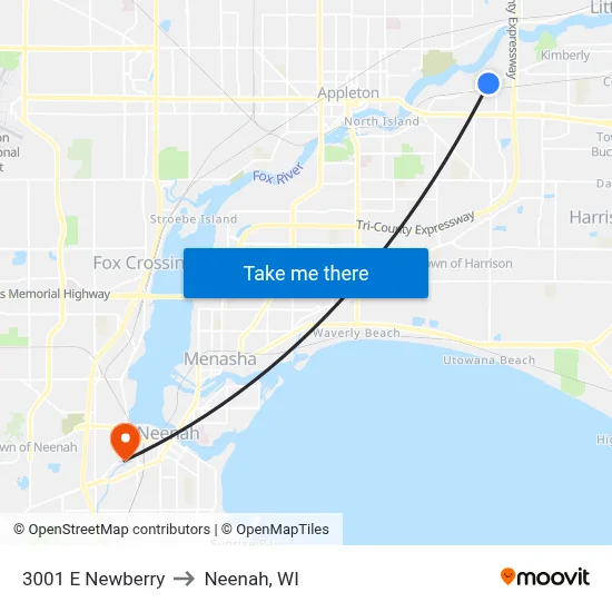 3001 E Newberry to Neenah, WI map