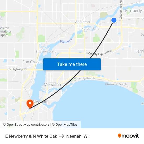 E Newberry & N White Oak to Neenah, WI map