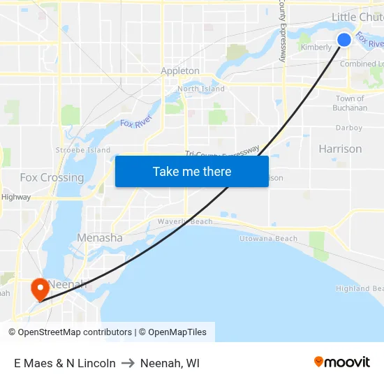 E Maes & N Lincoln to Neenah, WI map