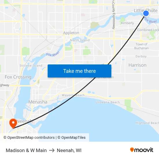 Madison & W Main to Neenah, WI map