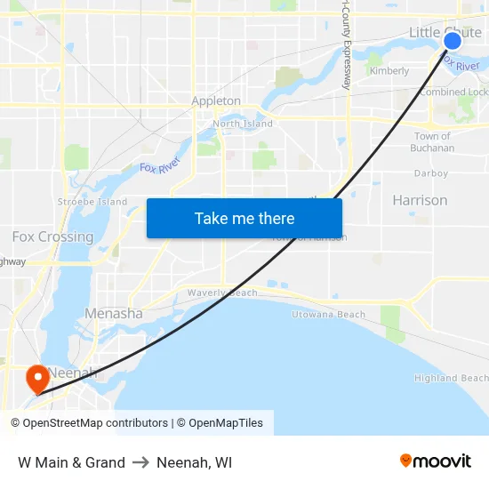 W Main & Grand to Neenah, WI map