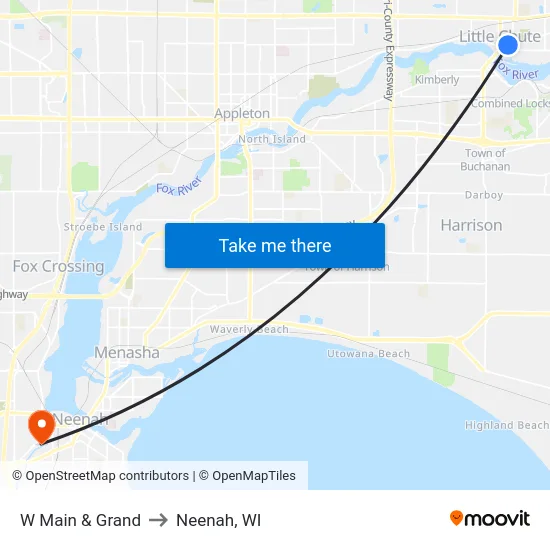 W Main & Grand to Neenah, WI map