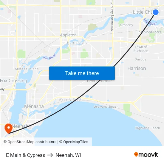 E Main & Cypress to Neenah, WI map