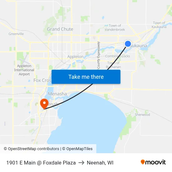 1901 E Main @ Foxdale Plaza to Neenah, WI map