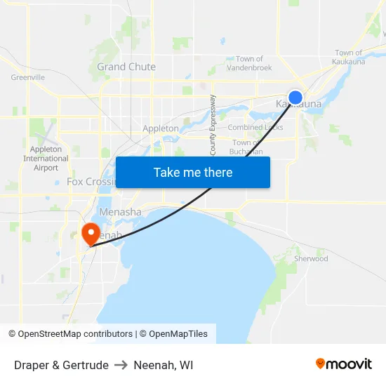 Draper & Gertrude to Neenah, WI map