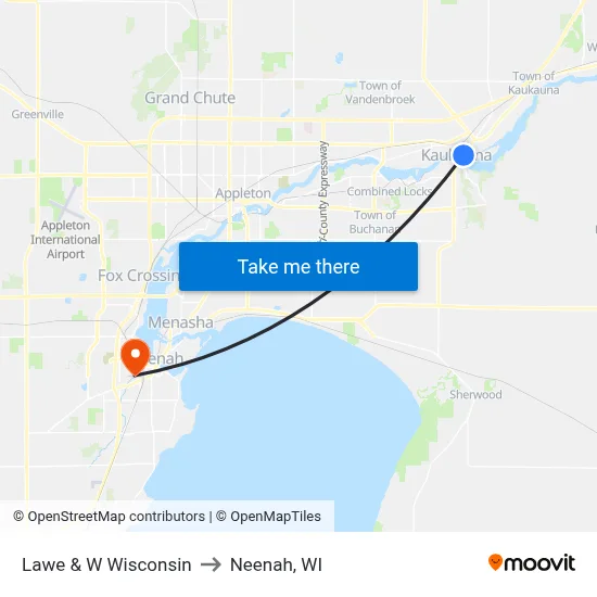 Lawe & W Wisconsin to Neenah, WI map