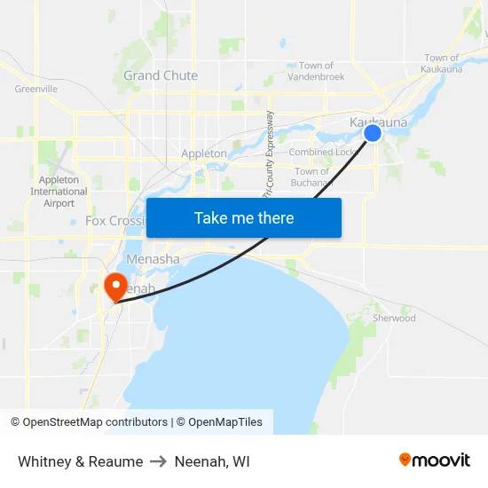 Whitney & Reaume to Neenah, WI map
