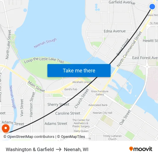 Washington & Garfield to Neenah, WI map