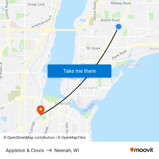 Appleton & Clovis to Neenah, WI map