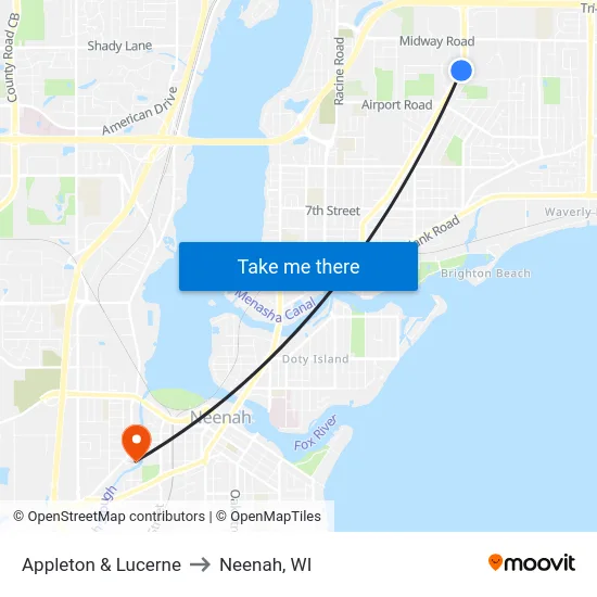 Appleton & Lucerne to Neenah, WI map