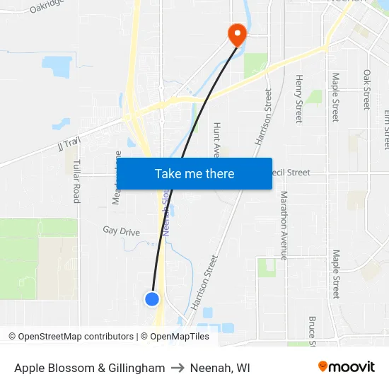 Apple Blossom & Gillingham to Neenah, WI map