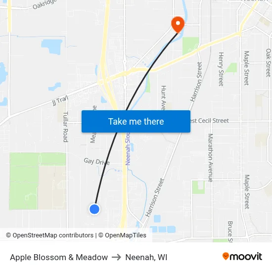 Apple Blossom & Meadow to Neenah, WI map