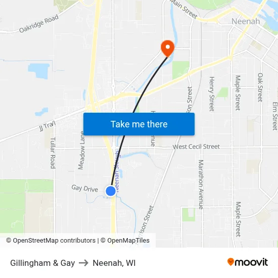 Gillingham & Gay to Neenah, WI map