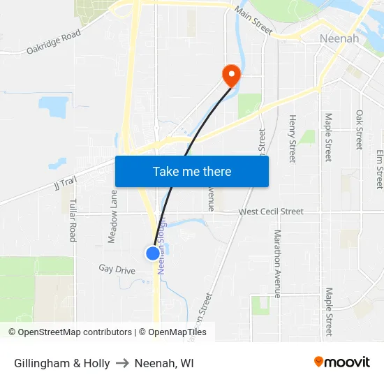 Gillingham & Holly to Neenah, WI map