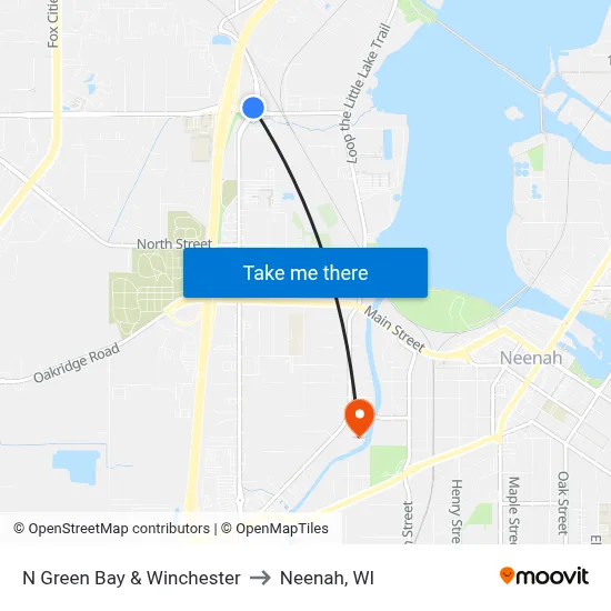 N Green Bay & Winchester to Neenah, WI map