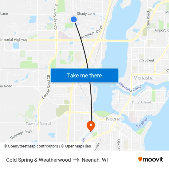 Cold Spring & Weatherwood to Neenah, WI map