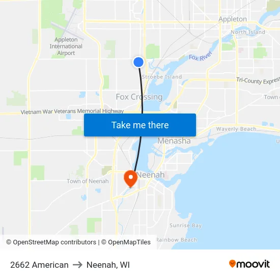2662 American to Neenah, WI map