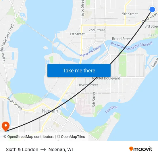 Sixth & London to Neenah, WI map