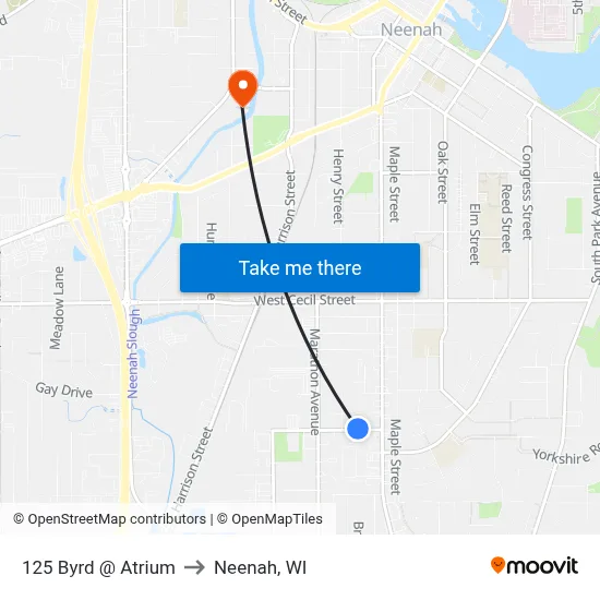125 Byrd @ Atrium to Neenah, WI map