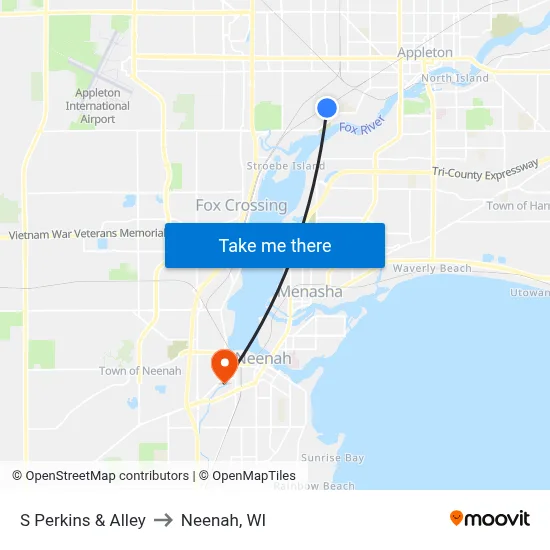 S Perkins & Alley to Neenah, WI map