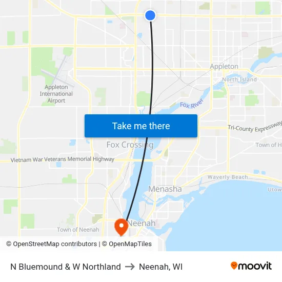 N Bluemound & W Northland to Neenah, WI map