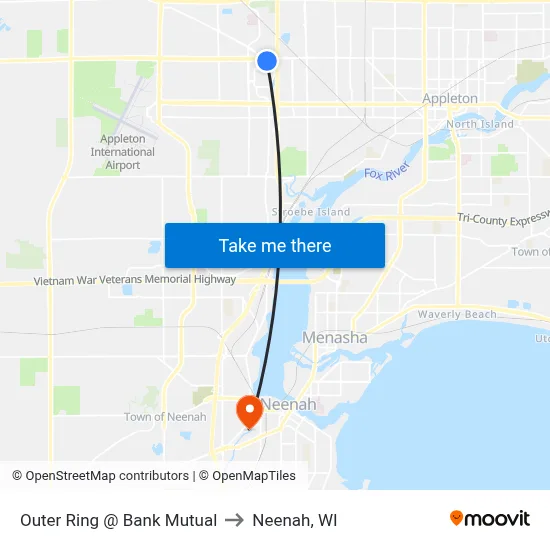 Outer Ring @ Bank Mutual to Neenah, WI map