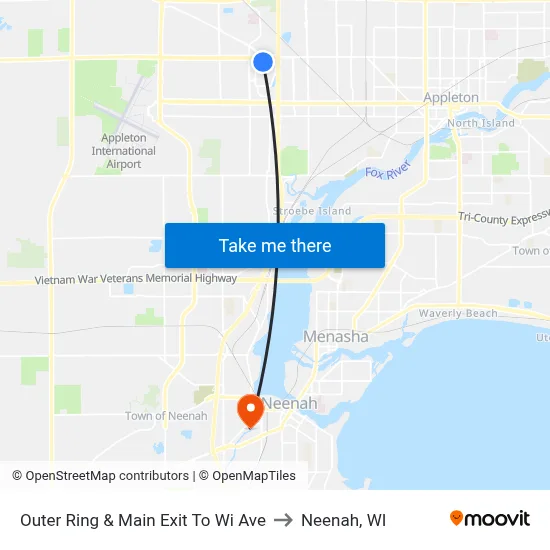 Outer Ring & Main Exit To Wi Ave to Neenah, WI map